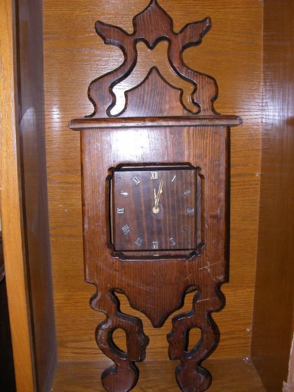lot 111 image: Wooden Clock and Mirror wstorage b...