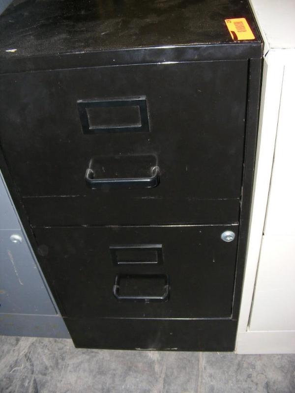 lot 209 image: two drawer black filing cabinet, no...