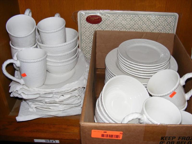 lot 79 image: Set of Dishes, has a basket weave p...
