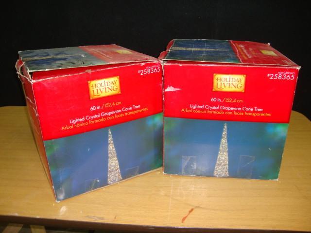 lot 68 image: Lot of 2 Lighted Grapevine Cone Chr...