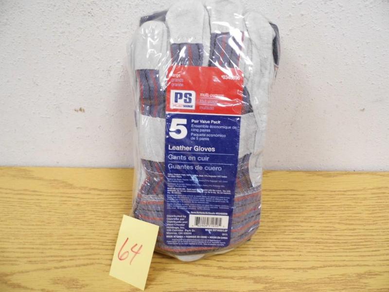 New - 5 Pack Leather Work Gloves