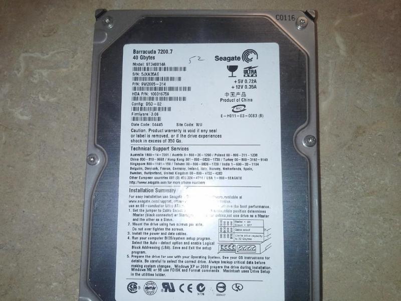 lot 52 image: hard drive,  40Gbyttes