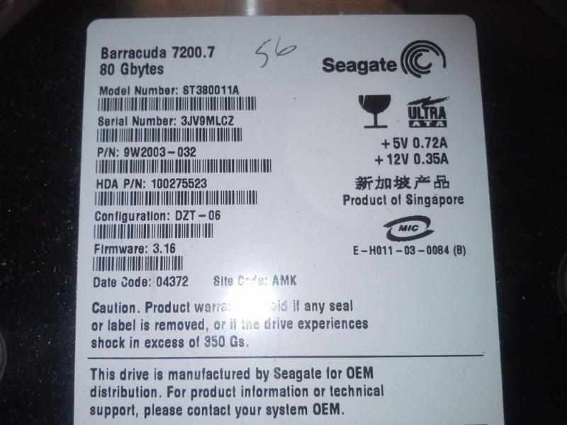 lot 56 image: hard drive,  80 gbytes