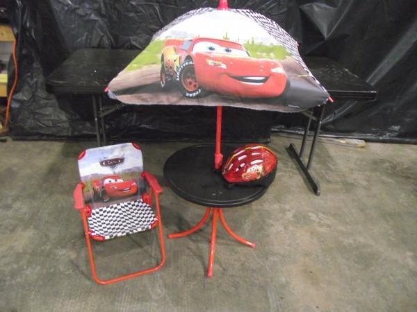 lot 20 image: Cars Chair, Table with Umbrella and...