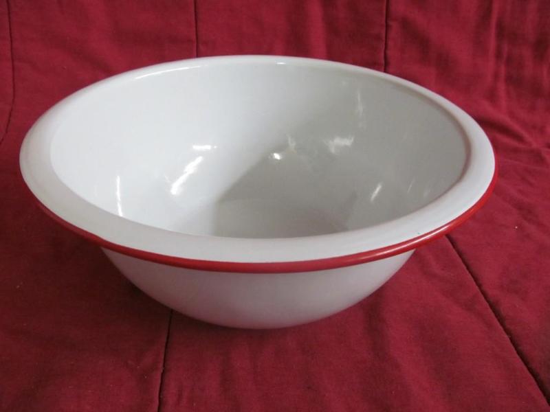 White and Red Enamel Pan...