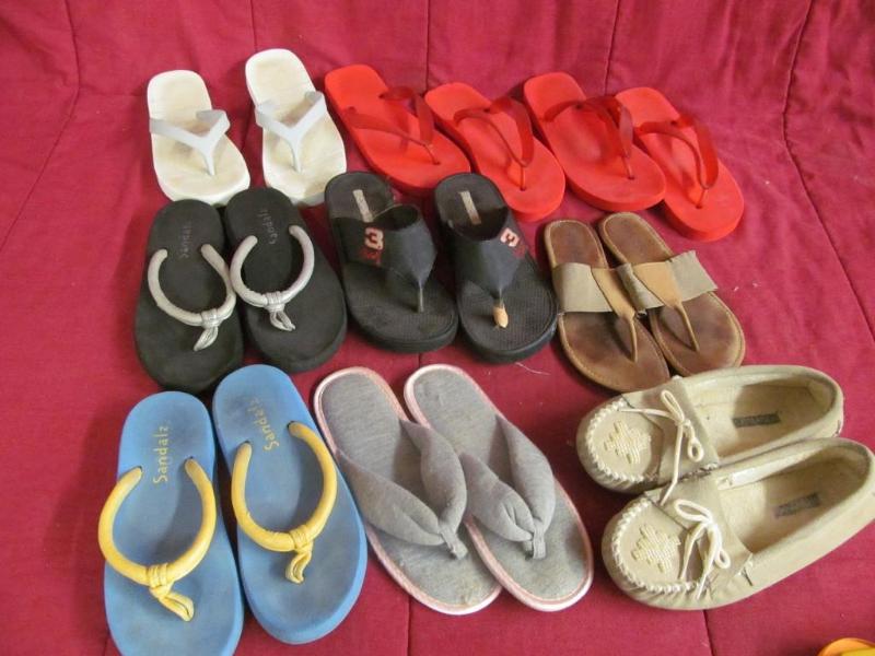Collection of Flip Flops and 1 moca...