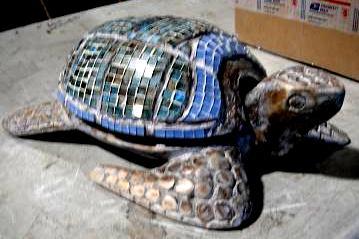lot 142 image: Talula Mosaic Carved Wood Turtle -&...
