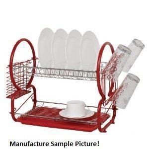 lot 50 image: NEW Red Metal Two Tier Dish Rack - ...