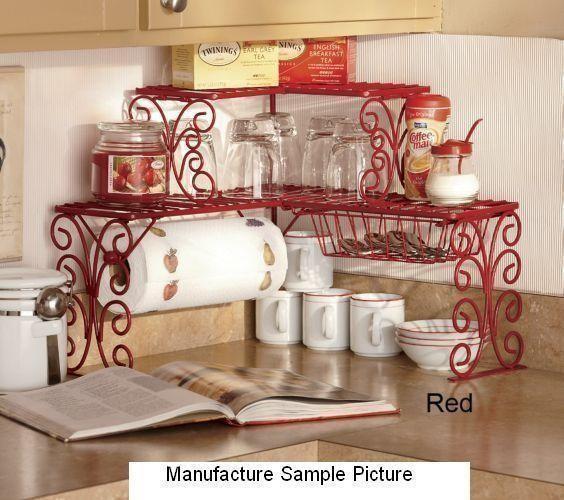 lot 74 image: Red Scrolled Two Tier Corner Shelf ...
