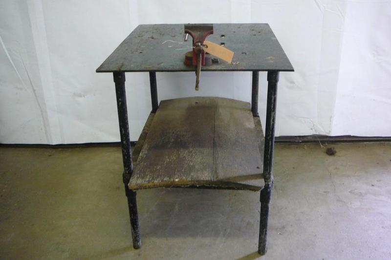 lot 142 image: Steel Table with Small Vice Sold &q...