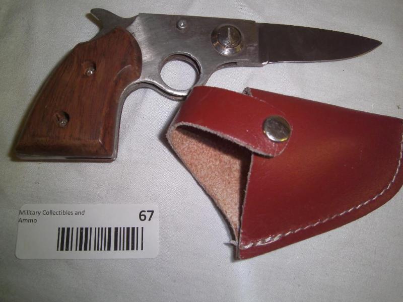 Folding Gun Knife with leather hols...