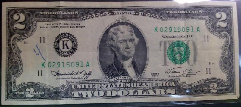 1976 US TWO DOLLAR BILL NOTE...