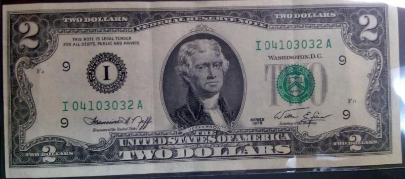 1976 US TWO DOLLAR BILL NOTE...
