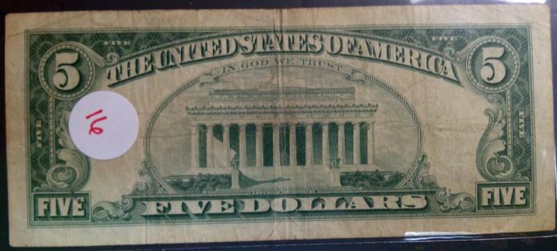 1963 US FIVE DOLLAR BILL RED SEAL N...
