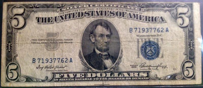 1953 US FIVE DOLLAR BILL BLUE SEAL ...
