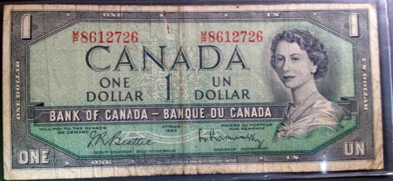 1954 CANADA ONE DOLLAR NOTE...