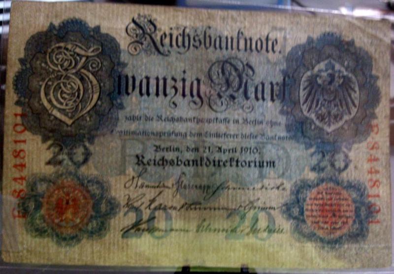 1910 GERMAN 20 MARK NOTE...