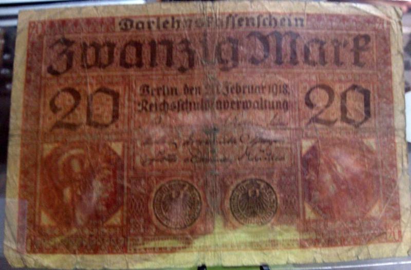 1918 GERMAN 20 MARK NOTE...