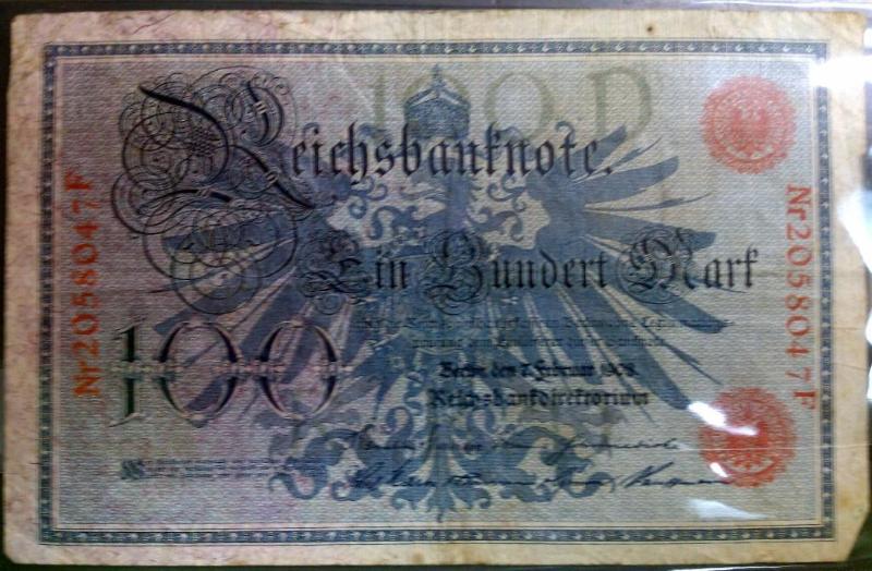 1908 GERMAN 100 MARK NOTE...
