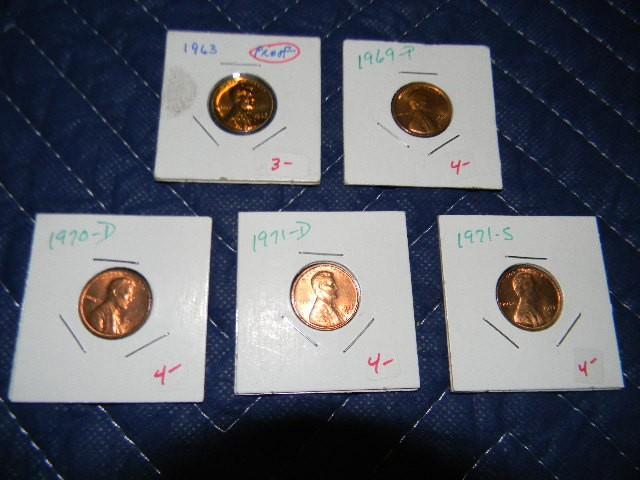 Lot of 5 uncirculated US pennies - ...