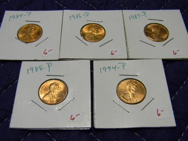 Lot of 5 uncirculated US pennies - ...