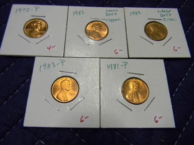 Lot of 5 uncirculated US pennies - ...