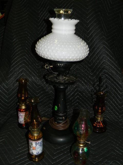 Vintage lamp and four oil lanterns ...