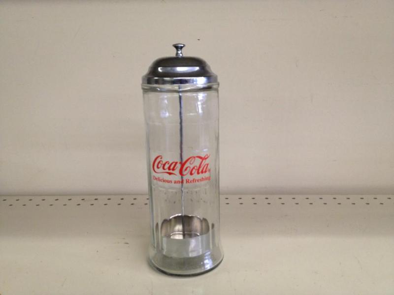 lot 13 image: Very Cool Glass and Chrome Coca-Cola Straw Dispenser