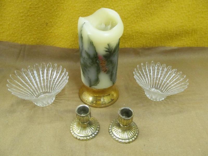 Candle, Stick candle holders, cryst...