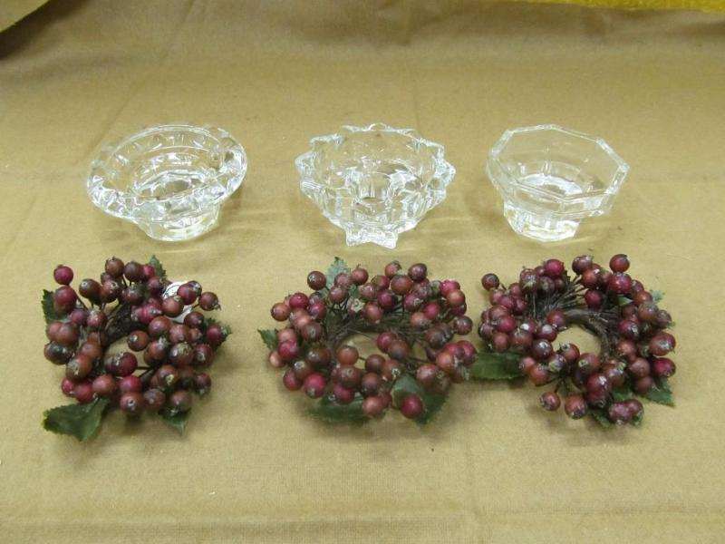 3 Crystal candle holders with berry...