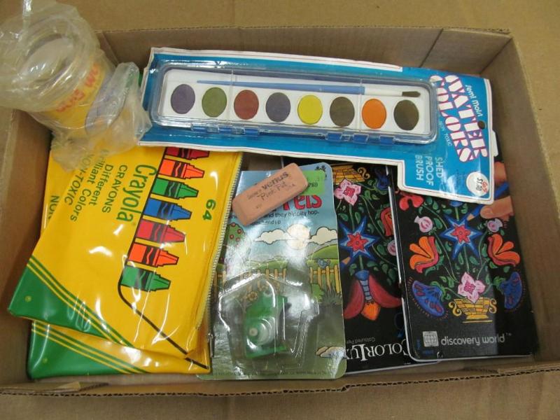 Box of small Toys, paint, colored p...