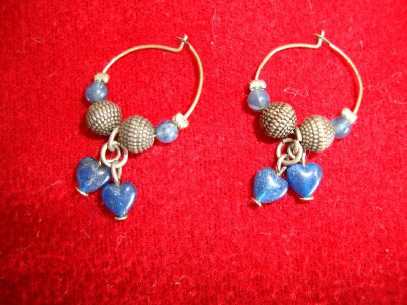 Hoop style earrings with blue heart...