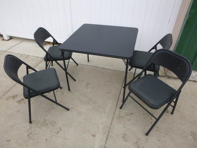 lot 15 image: Folding Card Table with 4 Padded Fo...