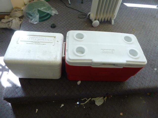 lot 90 image: Coleman Cooler and Styrofoam Cooler...