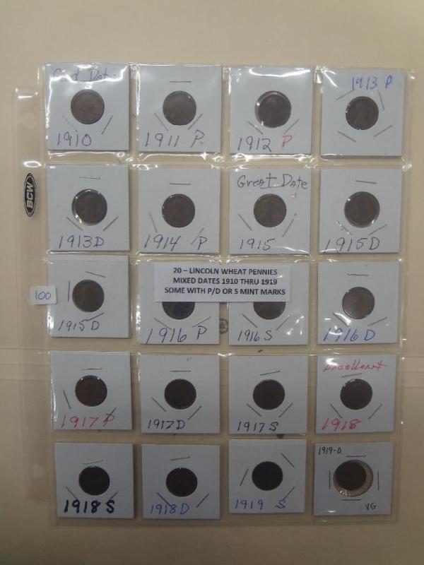 (20) Lincoln Wheat Pennies, Mixed D...