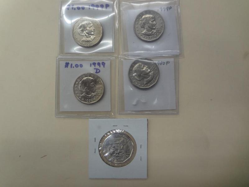 (5) Susan B. Anthony Dollar Coins...