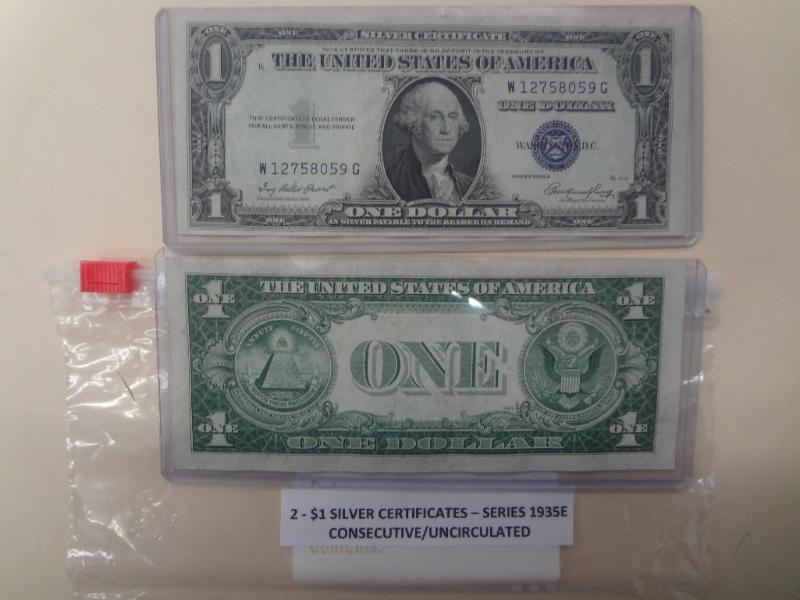 (2) 1935E $1 Silver Certificates, C...