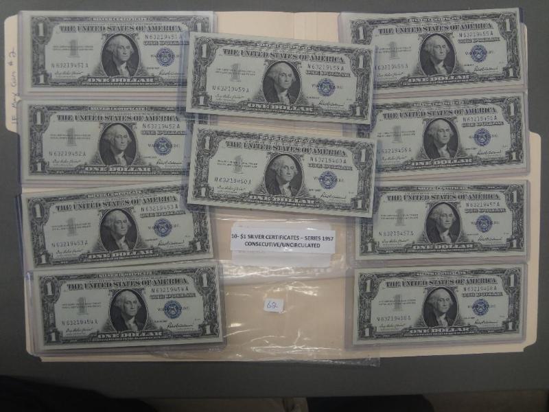 (10) 1957 $1 Silver Certificates, C...