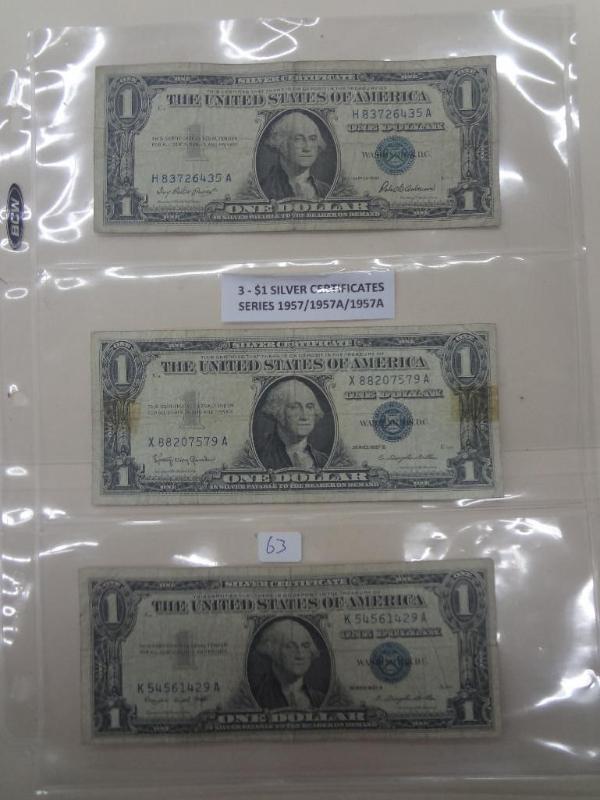 (3) $1 Silver Certificates, 195719...