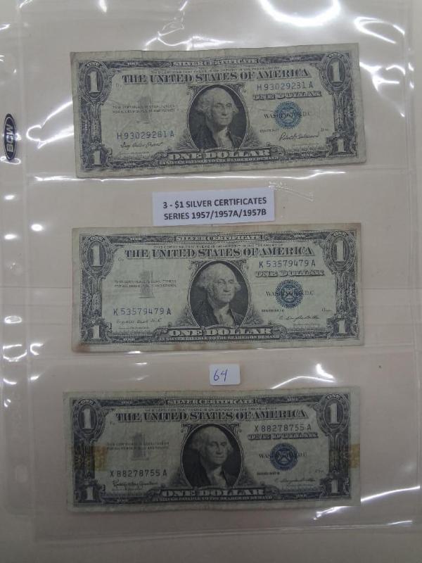 (3) $1 Silver Certificates, 195719...