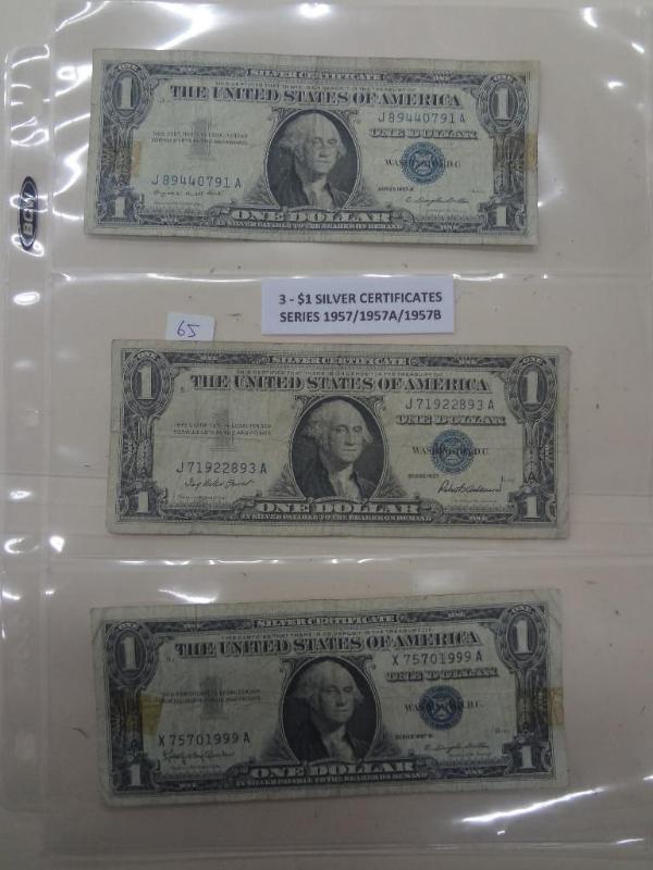 (3) $1 Silver Certificates, 195719...