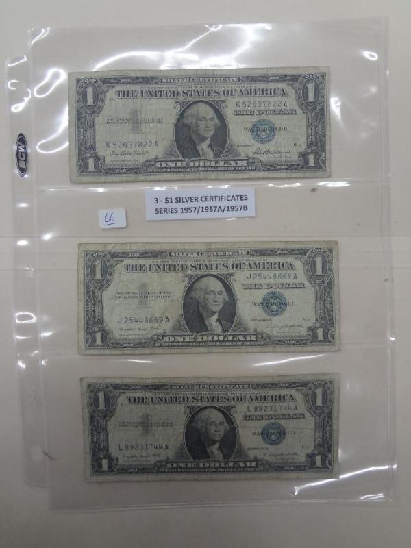 (3) $1 Silver Certificates, 195719...