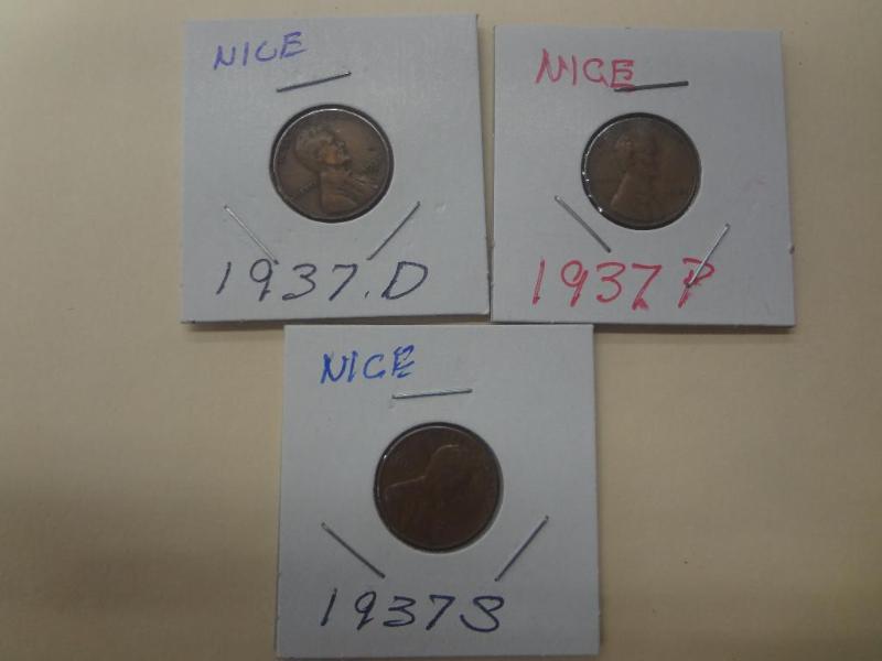 1937 Lincoln Wheat Pennies, PDS M...
