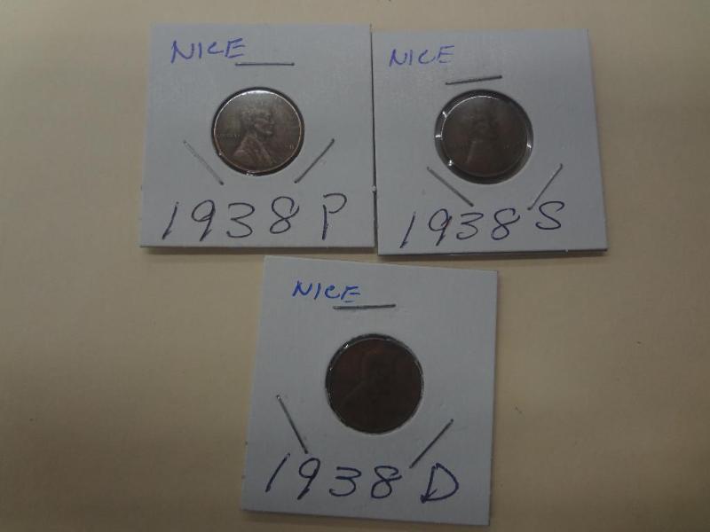 1938 Lincoln Wheat Pennies, PDS M...