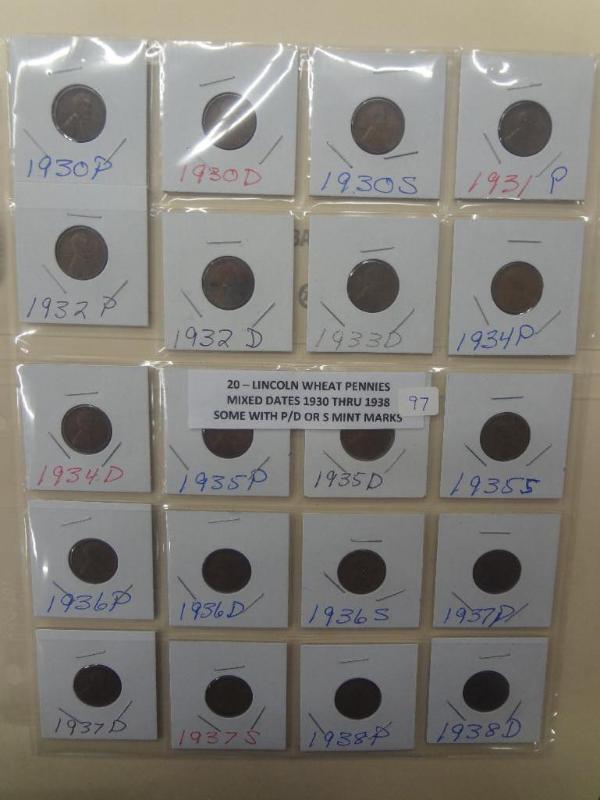 (20) Lincoln Wheat Pennies, Mixed D...