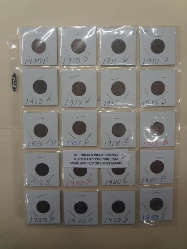 (20) Lincoln Wheat Pennies, Mixed D...