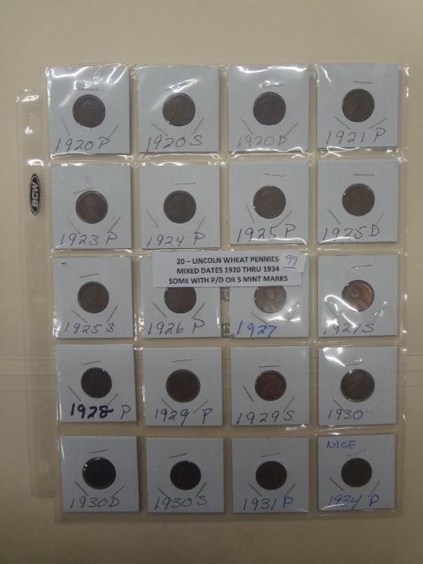 (20) Lincoln Wheat Pennies, Mixed D...