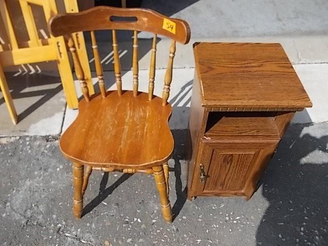 lot 2 image: Wood Chair & Small Cabinet (13x...