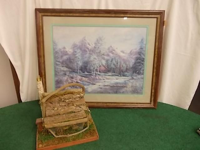 lot 21 image: 31in x 25in Lee Parkenson Log Cabin...