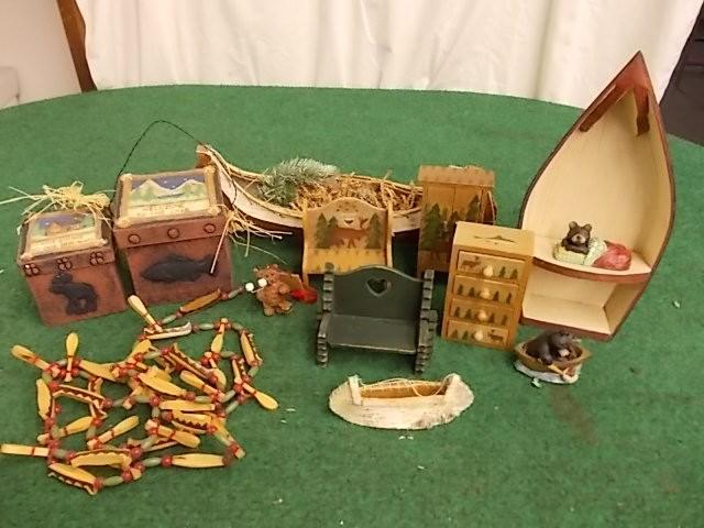 lot 25 image: Box Lot of Cabin Decor, Birch Canoe...